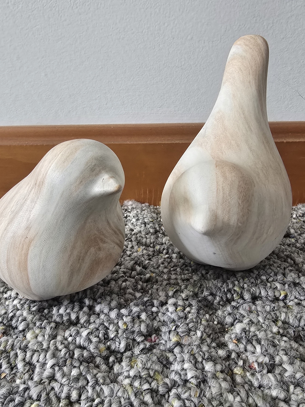 Ceramic Bird Figurines in Natural Wood Looking Tones